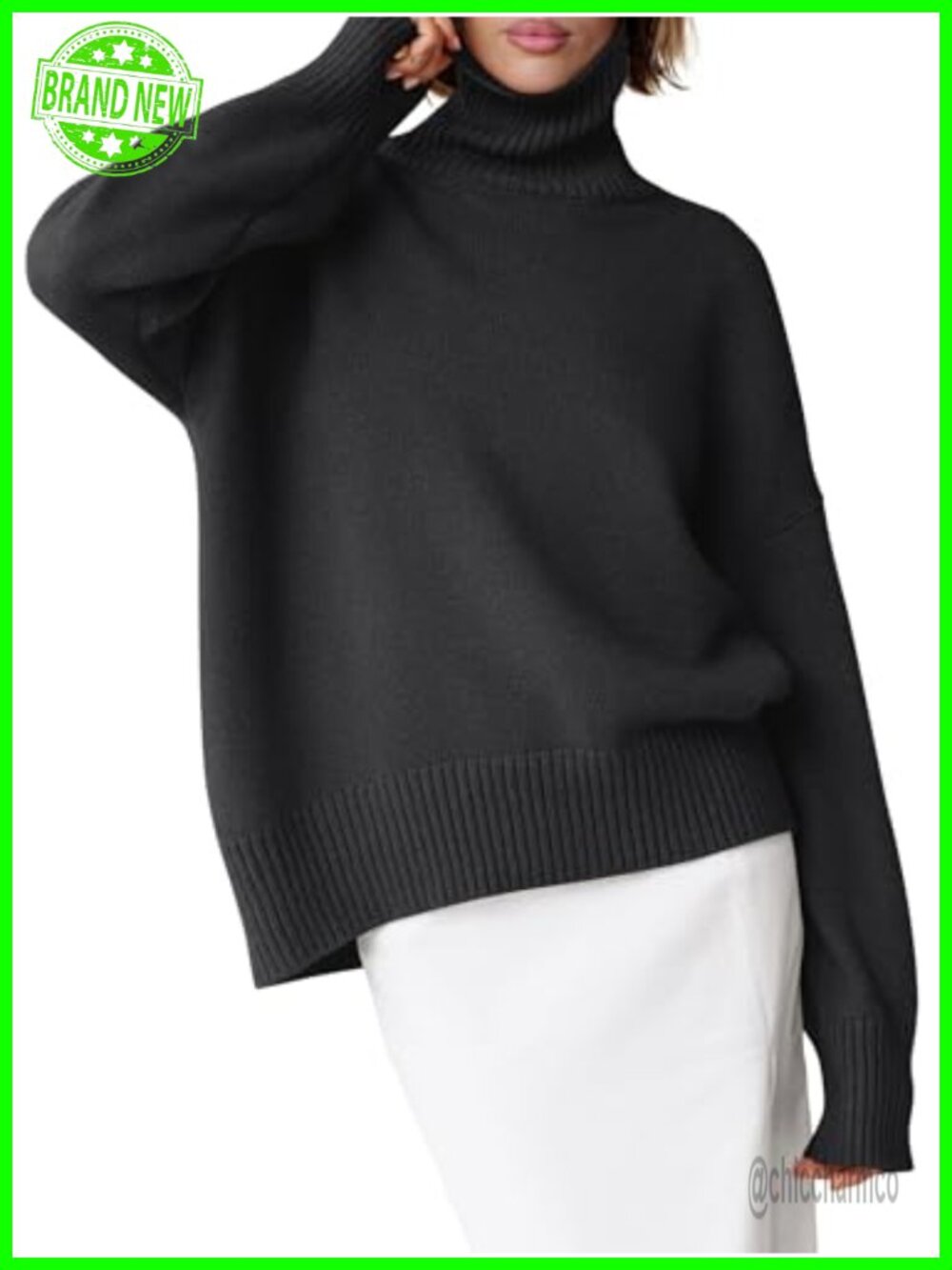 Oversized Knit Turtleneck Sweater for Women Long Sleeve Pullover